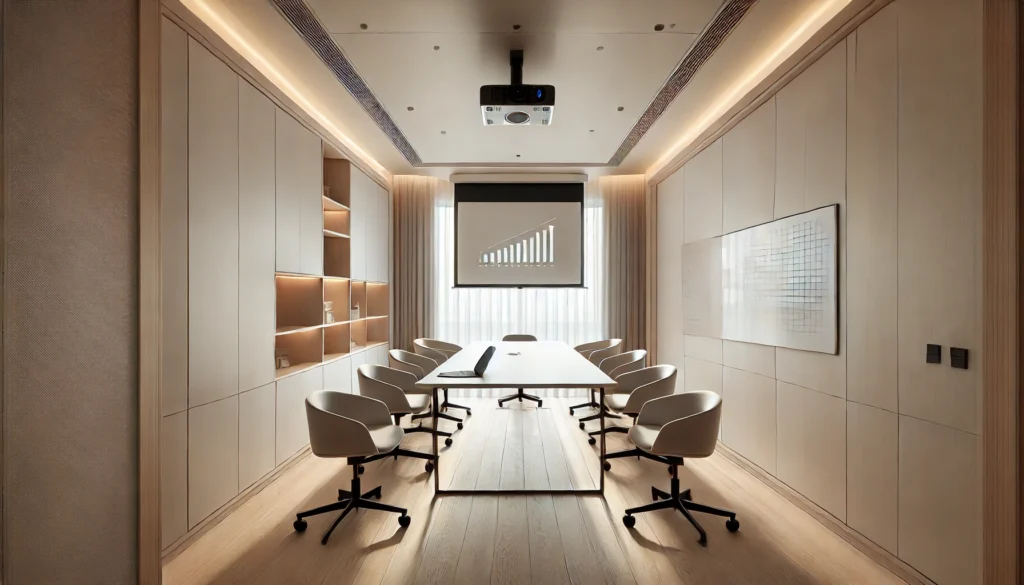 A minimalist meeting room should feature a flexible interior layout to maximize its functionality. 